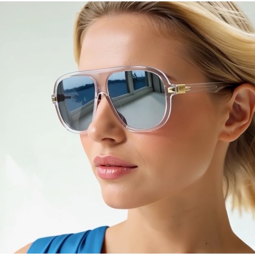 Oversized Shield Sunglasses Women Clear Frame Mirrored Lenses Modern Female New